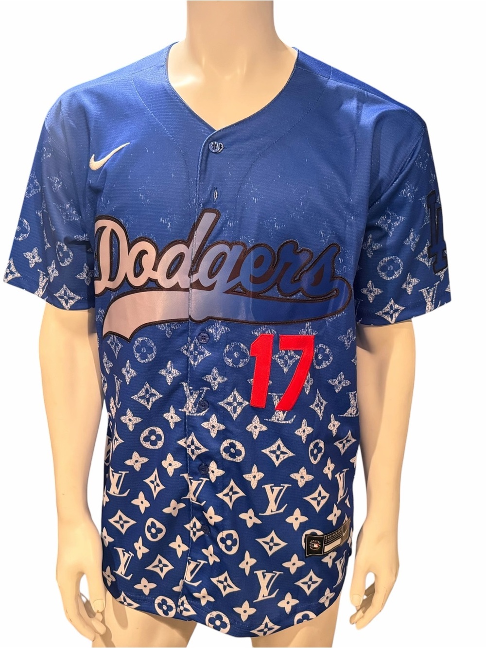 MLB Dodgers Blue Graphic Jersey with Red Number 17 Size L & XL